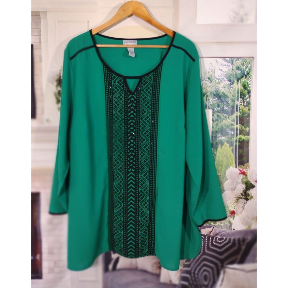 Catheirnes Size 2X 22/24W Top Tunic Boho Festival Peasant Western Southwestern